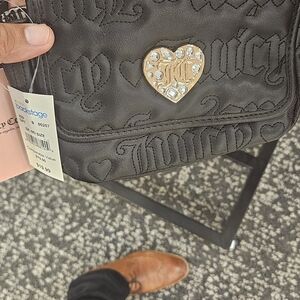 Juicy Couture Black Embossed Clutch with Gold Heart Accent